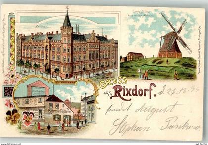 10115 W1000 Rixdorf 1899 Gebrauchsspuren Lithographie Windmühle Rathaus ... - 13670332