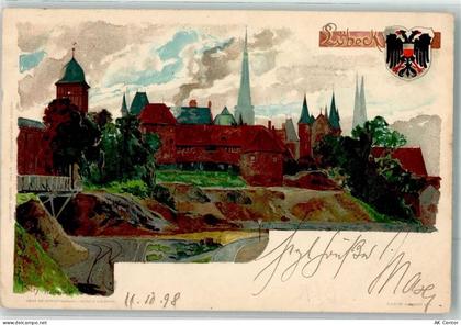 23552 W2400 Lübeck 1898 Künstlerkarte sign. Kley Bahnpoststempel Bützow-... - 13957895