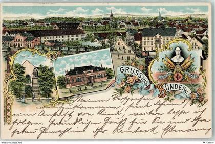 32257 W4980 Bünde 1899 Lithographie Turnhalle Vater Jahn Kriegerdenkmal... - 13614963