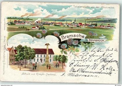 49565 W4550 Bramsche , Hase 1902 Lithographie Schule Kriegerdenkmal Bahn... - 13619133