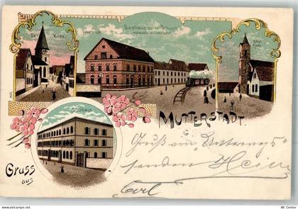 67112 W6704 Mutterstadt 1901 Lithographie Schule Ev. Kirche Hauptstraße ... - 13653975