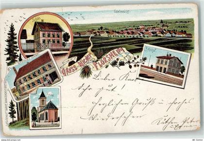 67592 W6523 Nieder-Flörsheim 1905 Lithographie Schule Bahnhof Gasthaus Z... - 13610334