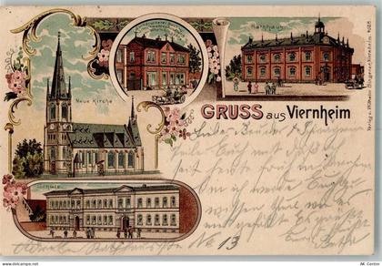 68519 W6806 Viernheim 1903 Lithographie Rathaus Schule Neue Kirche Buchd... - 13660252