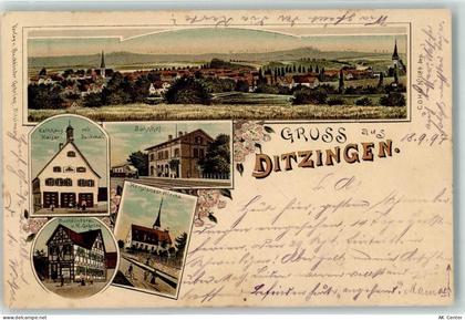 71254 W7257 Ditzingen 1897 Lithographie Rathaus Kaiser-Denkmal Buchbinde... - 13610657