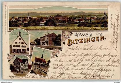 71254 W7257 Ditzingen 1900 Lithographie Rathaus Kaiser-Denkmal Bahnhof K... - 13605670