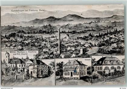 79194 W7803 Gundelfingen , Breisgau - Kirche Pfarrhaus Handlung Fr. Hagn... - 13606774
