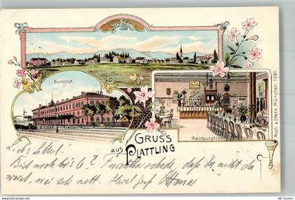 94447 W8350 Plattling 1900 Lithographie Adelskorrespondenz Bahnhof Gasth... - 13663119