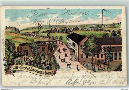 99444 O5301 Loßnitz 1903 Lithographie Gasthaus Schössergut 3 zeiliger Ba... - 13619628