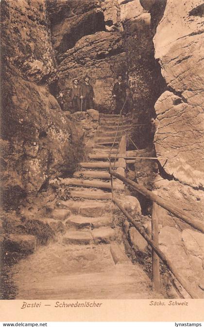 Germany Saechs Schweiz Bastei-Schwedenloecher Stairs Cliffs postcard