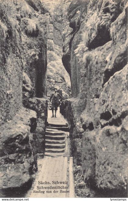 Germany Saechs Schweiz Schwedenloecher Abstieg von Bastei Cliffs postcard