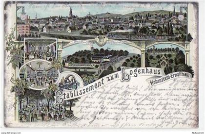 Hohenstein - Ernstthal, Lithographie mit Etablissement zum Logenhaus gel... - 39033771