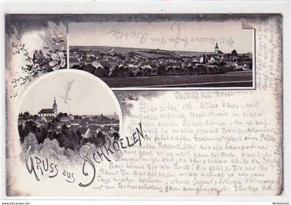 Lithographie Gruß aus Schkoelen mit Gesamtansicht und Teilansicht gelauf... - 39017239