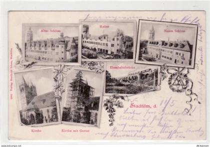 Lithographie Stadtilm mit Eisenbahnbrücke, altes Schloss, Ruine, neues S... - 39016201