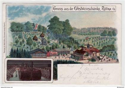 Rötha i. S., Lithographie mit Obstweinschänke und Fässer gelaufen von 19... - 39019774