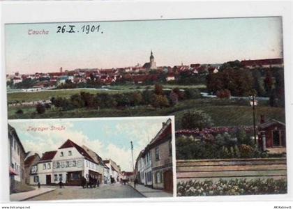 Taucha mit Gesamtansicht und Leipzigerstraße. ungelaufen handschriftlich... - 39019625