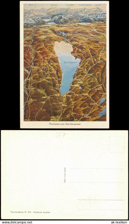 Ansichtskarte Starnberg Panorama vom Starnbergersee (Berge, Reliefkarte) 1950