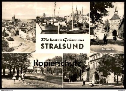 ÄLTERE POSTKARTE DIE BESTEN GRÜSSE AUS STRALSUND HAFEN KÜTERTOR KNIEPERTOR Kinderwagen cpa postcard AK Ansichtskarte