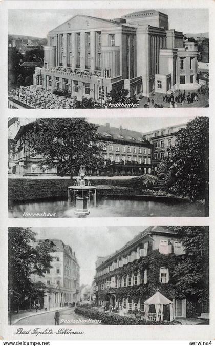 AK Bad Teplitz-Schönau Stadttheater Herrenhaus Deutsches Haus Sudeten Postkarte