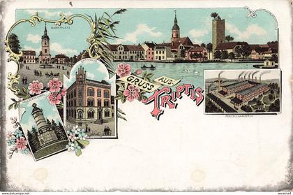 AK Triptis Marktplatz Kriegederdenkmal Porzellanfabrik Thüringen Postkarte Litho