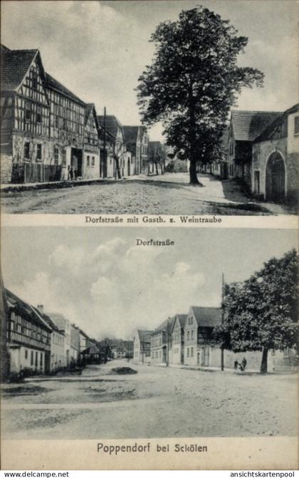 CPA Poppendorf Schkölen in Thüringen, Dorfstraße mit Gasth. z. Weintraube, Poppendorf, Straßenansi