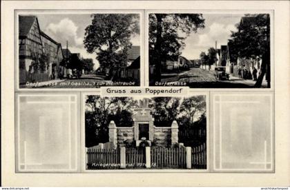 CPA Poppendorf Schkölen in Thüringen, Gasthaus zur Weintraube, Dorfstraße, Kriegerdenkmal