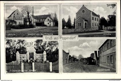 CPA Poppendorf Schkölen in Thüringen, Schule, Gasthof, Kirche, Kriegerdenkmal, Dorfstraße