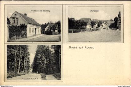 CPA Rockau Schkölen in Thüringen, Gasthaus zur Erholung, Dorfstraße, Weg nach Wetzdorf