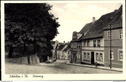 CPA Schkölen in Thüringen, Schöne Straßenansicht, Architektur, ruhige Umgebung, Schwarz-Weiß-Foto