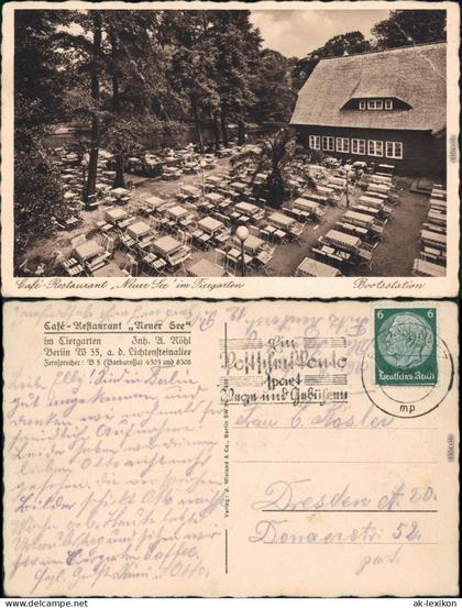Ansichtskarte Tiergarten-Berlin Cafe Restaurant Neuer See im Tiergarten 1933