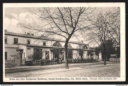 AK Nieder-Schöneweide, Restaurant Waldhaus von H. Bock, Berliner Strasse 81 (jetzt Schnellerstrasse)