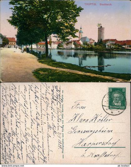 Ansichtskarte Triptis Partie am Stadtteich 1927