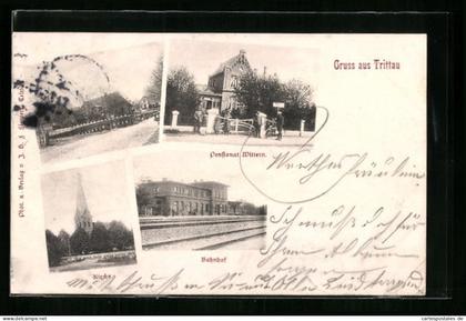 AK Trittau, Hotel-Pensionat Wittern, Kirche und Bahnhof