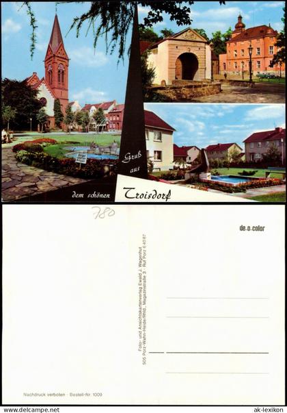 Ansichtskarte Troisdorf Mehrfamilienhäuser, Kirche, Stadttor 1973