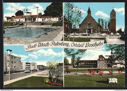 AK Übach-Palenberg-Boscheln, Freibad, Kirche, Strassenpartie