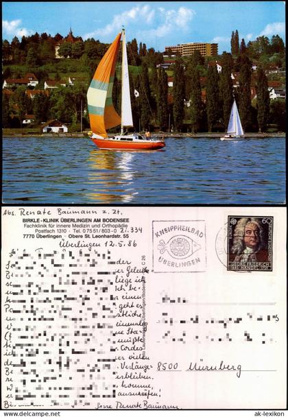 Ansichtskarte Überlingen BIRKLE-KLINIK ÜBERLINGEN, Segelyacht 1986