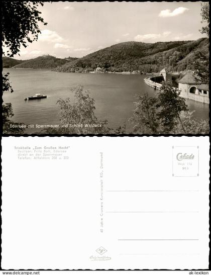 Waldeck (am Edersee) Edersee mit Sperrmauer und Schloß Waldeck 1961