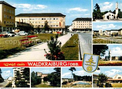Waldkraiburg Teilansichten Platz Kirche Schwimmbad