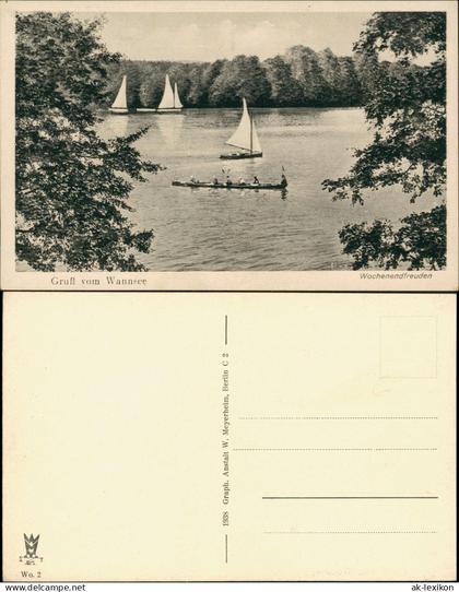 Ansichtskarte Wannsee-Berlin Strandbad Wannsee Segelboot Ruderer 1924