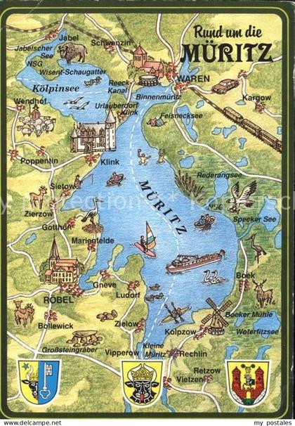 Waren Mueritz Rund um die Mueritz Landkarte Wappen