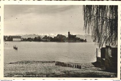 Wasserburg Bodensee Uferpartie am Bodensee Blick zur Halbinsel Alpenpanorama