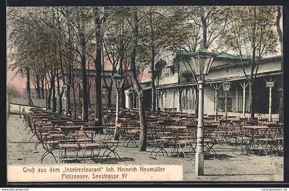 AK Plötzensee, Insel-Restaurant von Heinrich Neumüller, Seestrasse 97