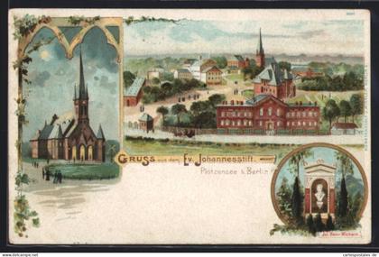 Lithographie Berlin-Plötzensee, Ev. Johannesstift, Denkmal Jul. Heinr. Wichern