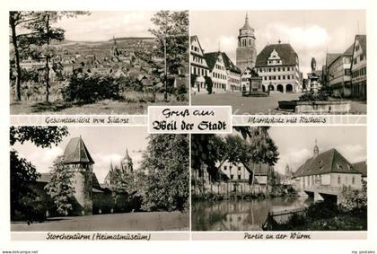 Weil der Stadt Gesamtansicht Marktplatz Rathaus Storchenheim Heimatmuseum Partie