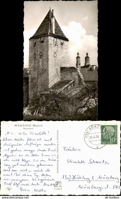 Ansichtskarte Wemding Partie am Baronturm 1958