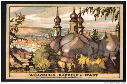 AK WÜRZBURG GREINER KAPELLE UND STADT  SERIE 2 STEINZEICHNUNGEN KÜNSTLERKARTE