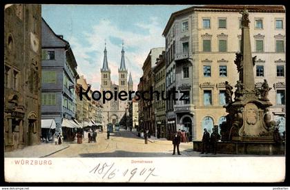 ALTE POSTKARTE WÜRZBURG DOMSTRASSE MIT BRUNNEN Ansichtskarte cpa postcard AK