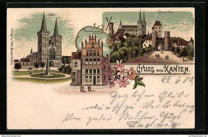 Lithographie Xanten, Dom, Gothisches Haus am Markte, Clever Thor