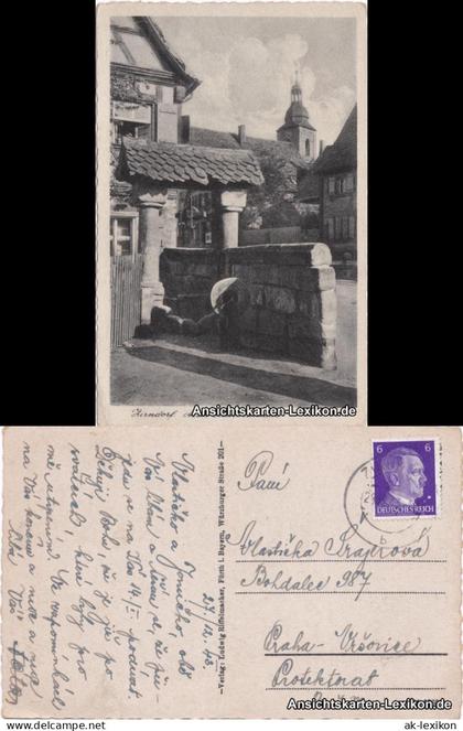 Ansichtskarte Zirndorf Blick auf den Zierbrunnen und Kirche 1943
