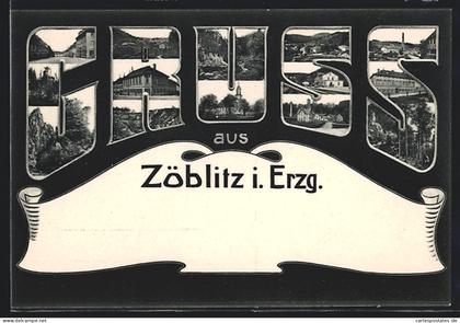 AK Zöblitz i. Erzg., Kirche, Bahnhof, Ruine