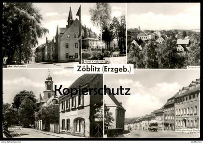 ÄLTERE POSTKARTE ZÖBLITZ ERZGEBIRGE MARKTPLATZ HOTEL KNIEBRECHE WILHELM-PIECK-STRASSE SCHULSTRASSE Ansichtskarte cpa AK